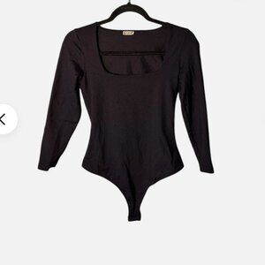 Intimately‎ Free People Women's Small Black Bodysuit 3/4 Sleeve Thong Stretch